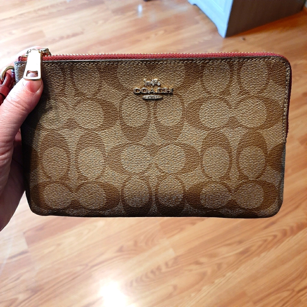 Coach Signature PVC Double Zip Wallet Wristlet